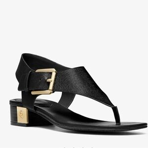 Michael Kors Genuine Leather London Black and Gold Thong Sandals